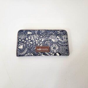 Sakroots Navy & White Floral Wallet  6.5"x 3 1/2" Zip & Snap Closure